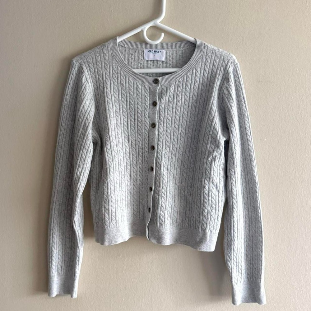Grey Cable Knit Button Cardigan
